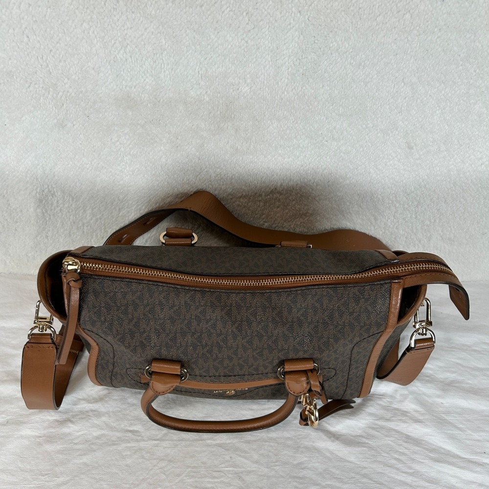 Michael Kors Brown Monogram Satchel Crossbody Bag Gold Hardware - Picture 2 of 16